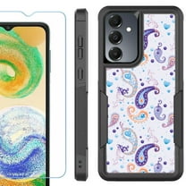 Heavy Duty Dual Layer Hybrid Phone Case for Samsung Galaxy S24 FE 5G with Tempered Glass Screen Protector, by OneToughShield - Paisley Purple