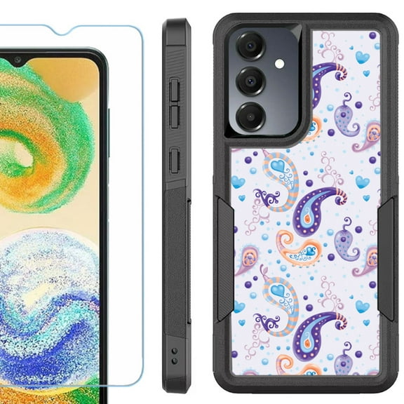 Heavy Duty Dual Layer Hybrid Phone Case for Samsung Galaxy S24 FE 5G with Tempered Glass Screen Protector, by OneToughShield - Paisley Purple