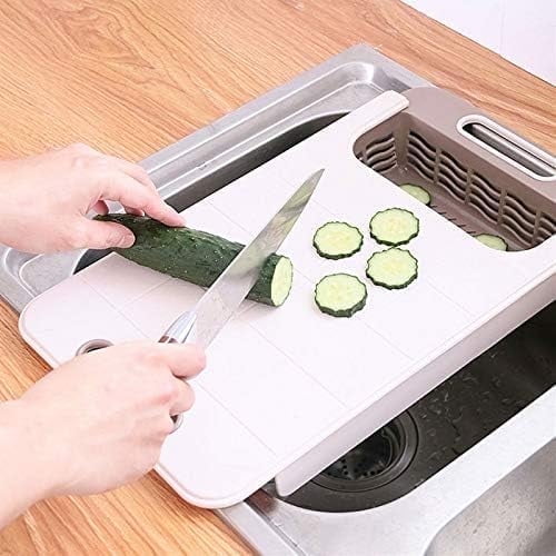 FTCBJJA Kitchen Household Over the Sink Multifunction Cutting Board, Anti-Slip Plastic Cutting Board with Strainer&Container, Expandable Board for Chopping or Washing, Fruit & Vegetables