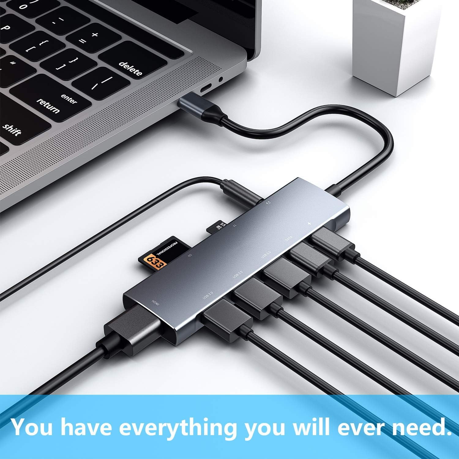 iPad Pro 9-in-1 Adapter USB-C Hub iPad Pro M4 M2 M1 13 12.9 11-inch iPad Air 5 4 Docking Station with 4K HDMI Support, USB-C PD, SD/TF Card Reader, USB 3.0,3.5mm Headphone Jack, Type C Data