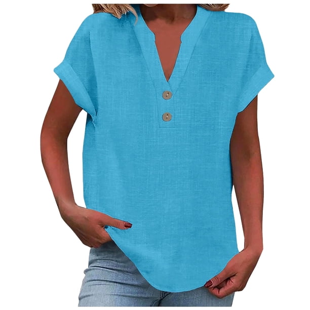 Camiseta sin mangas de verano holgada con cuello en V y pliegues para mujer: blusa fluida sin mangas con dobladillo curvo.