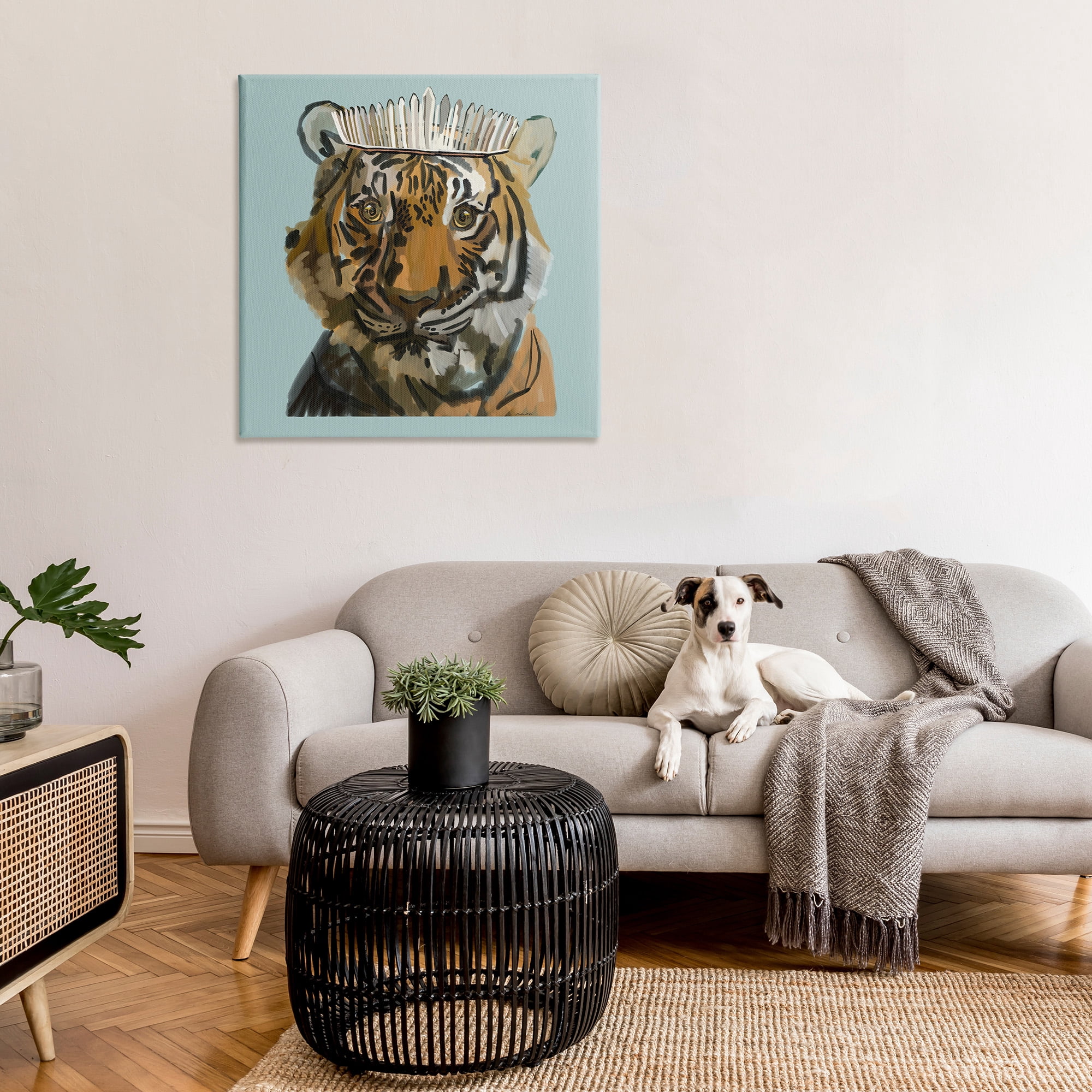 Stupell Industries Tiger in Tiara Portrait Animals & Insects Painting Gallery Wrapped Canvas Art Print Wall Art, 36 x 36