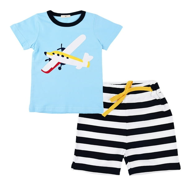 Little hand Boys Pajamas Set Kids Short Cartoon Plane Pattern 2Pjs Baby Summer Cotton Sleepwear