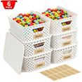 thumbnail image 6 of VOZOGO 6PCS Small Plastic Storage Basket with Lid Plastic Storage Bins with Labels Stackable Container for Organizing Storage Box for Shelves Office Cabinet Drawer,Cream White, 6 of 9