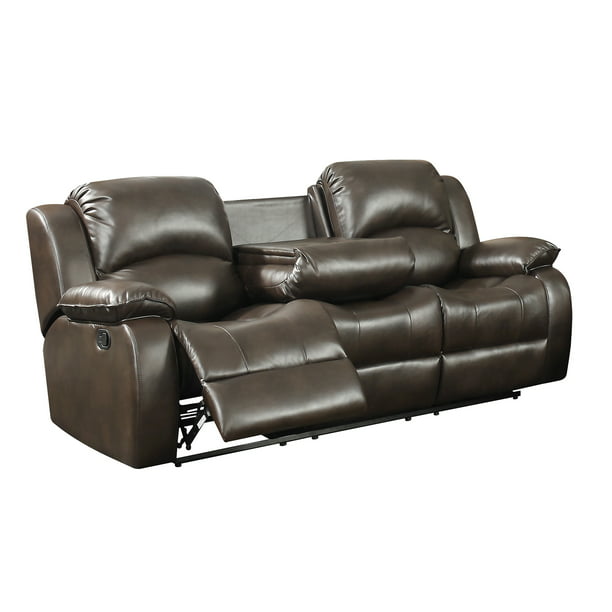 Samara Collection Modern Upholstered, Dark Brown Leather Reclining Couch