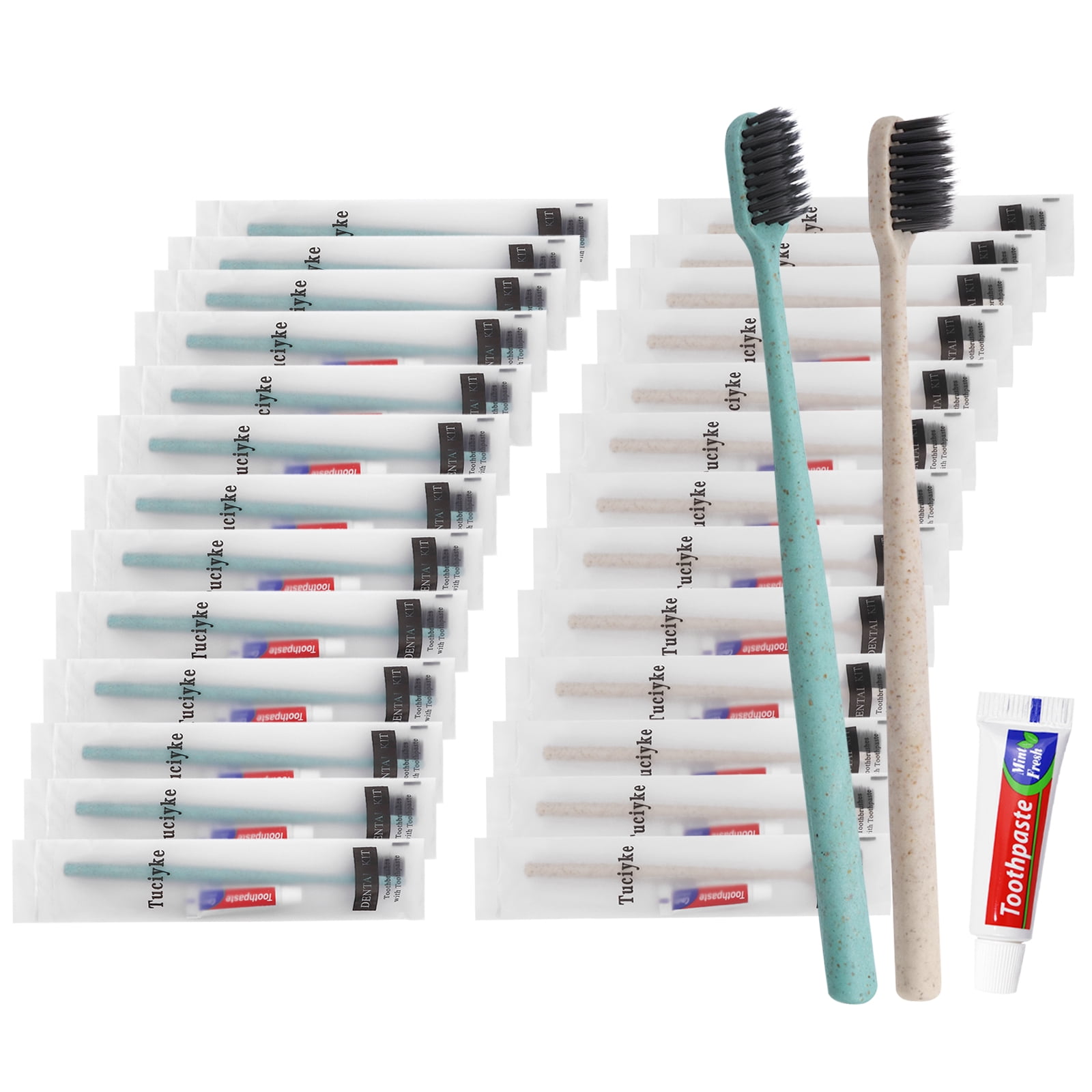 Disposable Toothbrush with Toothpaste Pack of 120,Individually Wrapped Manual Travel Toothbrush Kit in Bulk Toiletries for Adults,Kids,Hotel,Charity,Homeless,Nursing Home(Apricot+Green)