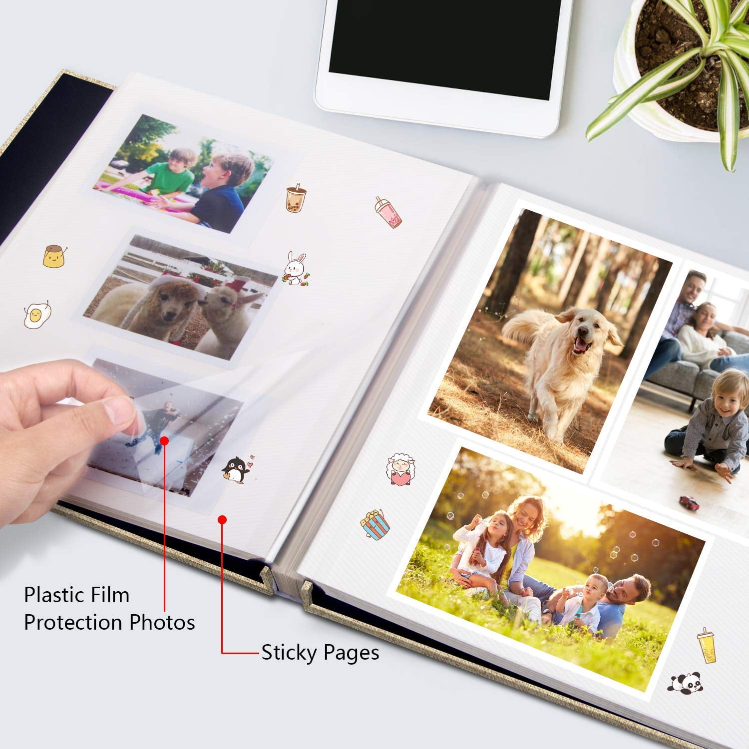 Bevtee 60 Pages Large Photo Album Self Adhesive, 4x6 8x10 DIY Picture Scrapbook, with Pen and Plastic Board,Perfect for Moms, Families, Babies, and Weddings