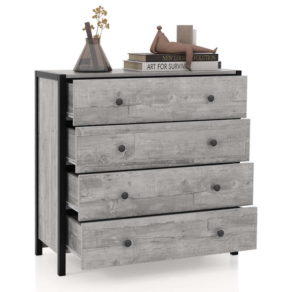 Costway 4-Drawer Dresser Modern Chest of Drawers Wooden Storage Dresser Grey