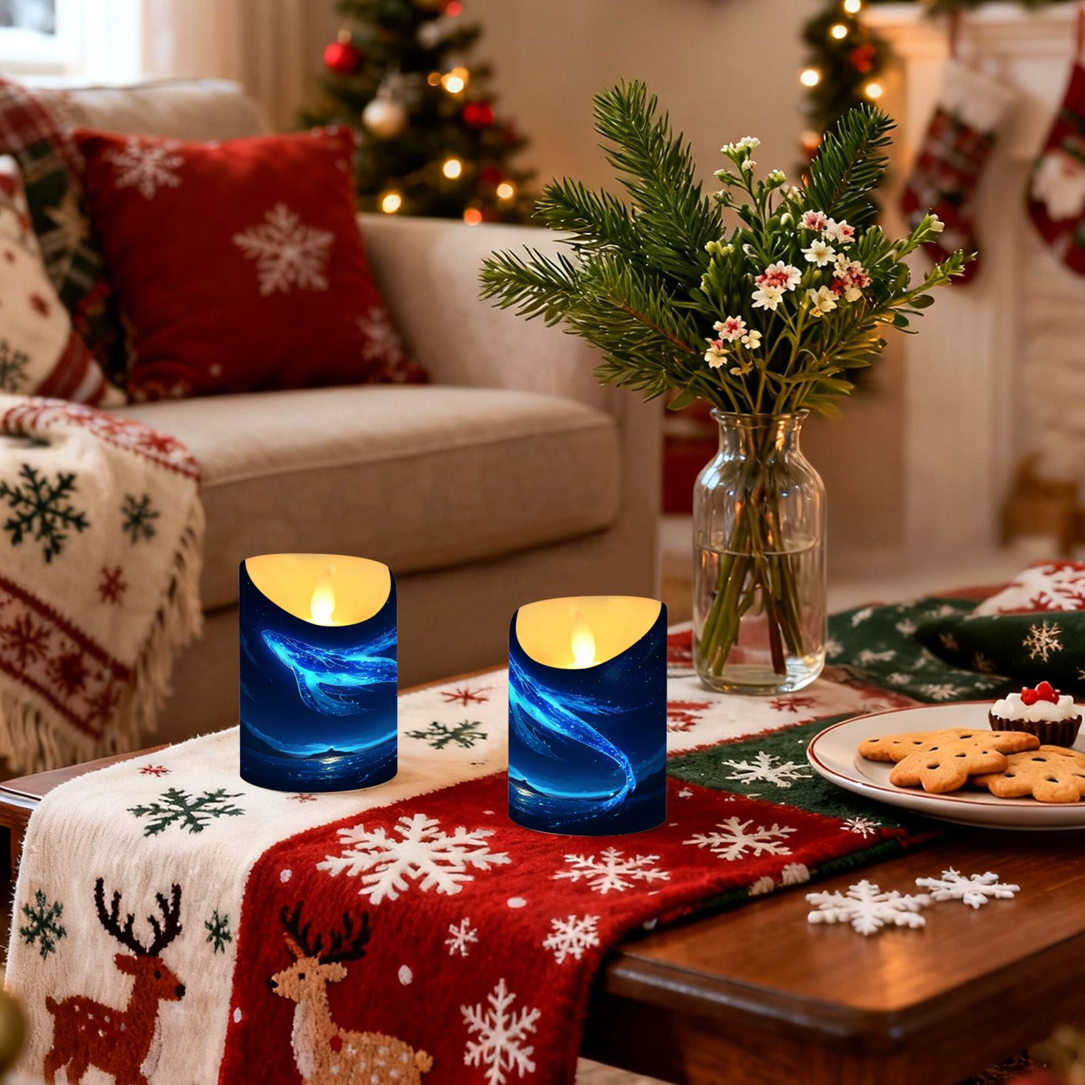 2 PCS Tilted Flameless Candles Flickering LED Lights Battery Operated Candles with Remote Timers for Holiday Decor Glowing Blue Creature
