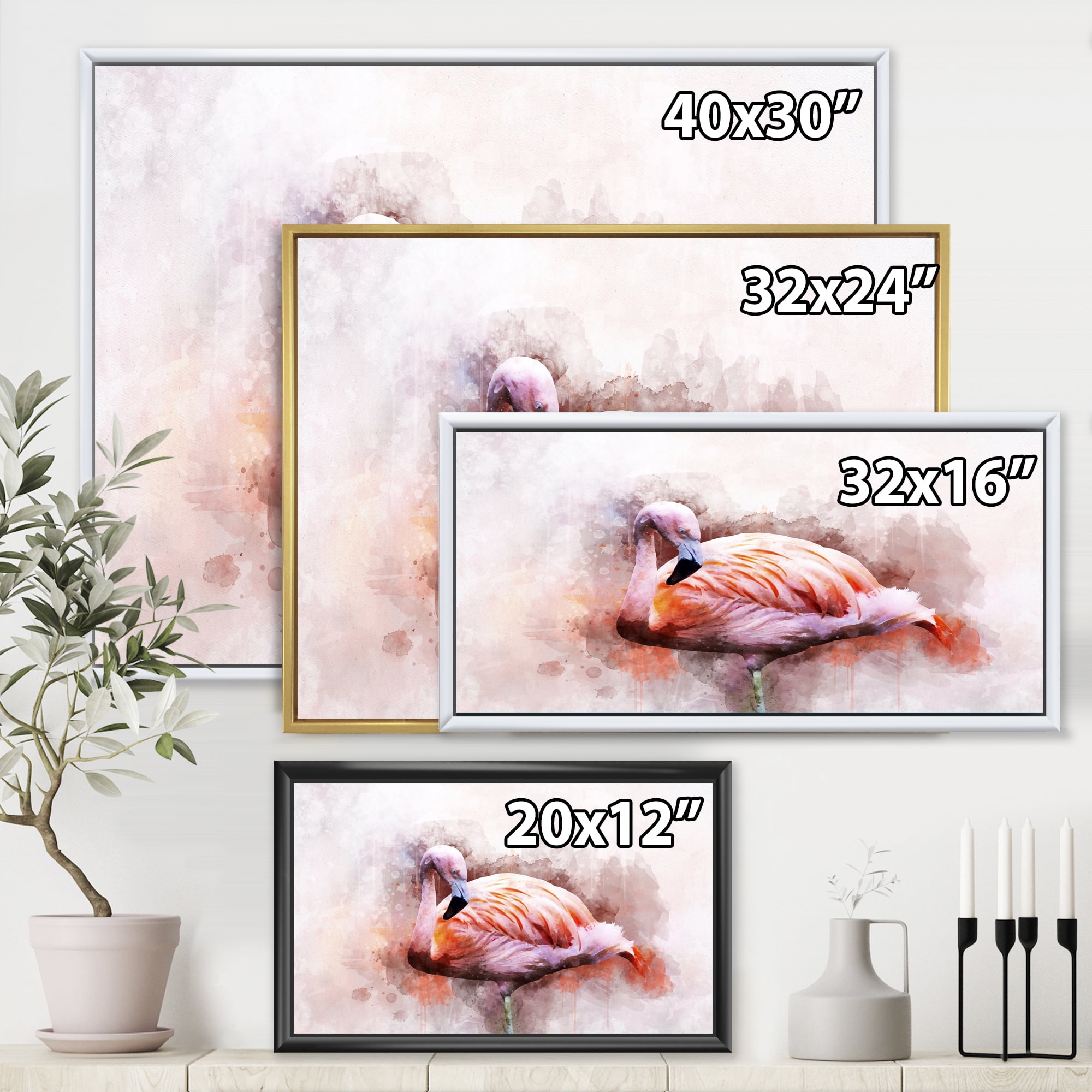Designart 'Abstract Portrait of Pink Flamingo III' Farmhouse Framed Canvas Wall Art Print