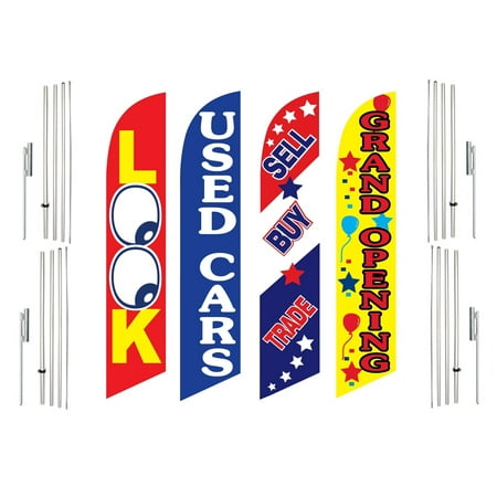 4 Swooper Flags With 4 Pole Kits Look Used Cars Sell Buy Trade Grand Opening