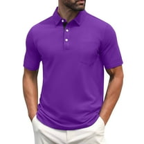 Mens Polo Golf Shirts with Pocket Cooling Performance Moisture Wicking Polo Shirts Purple L