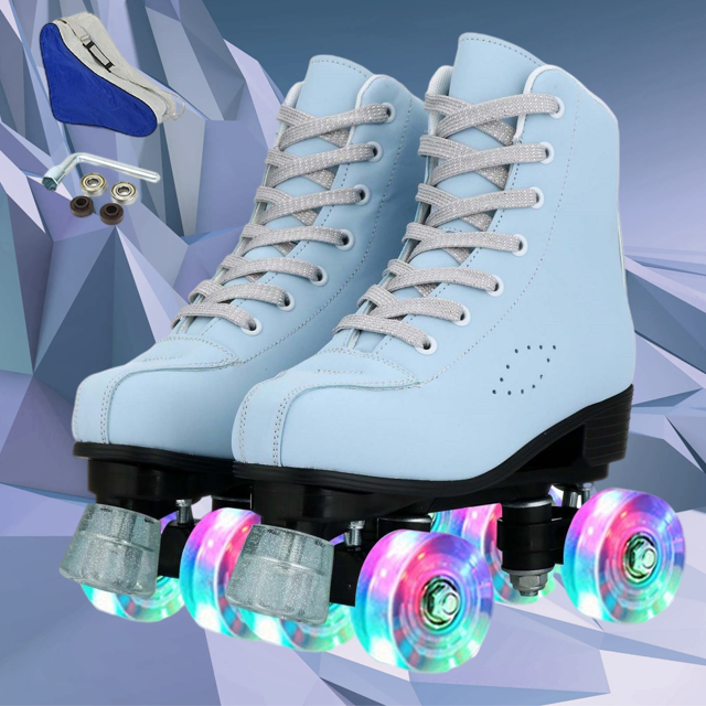 XUDREZ Women's Roller Skates Classic High Top Quad Skates PU Leather