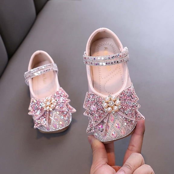 hengsof Girls Sparkly Rhinestone Pearl Bow Flats Fashion Sequins Ballet Shoes Princess Party Comfort Dress Flat Shoes