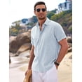 thumbnail image 3 of Camisa de lino azul de manga corta con botones para hombre COOFANDY, 3 of 5