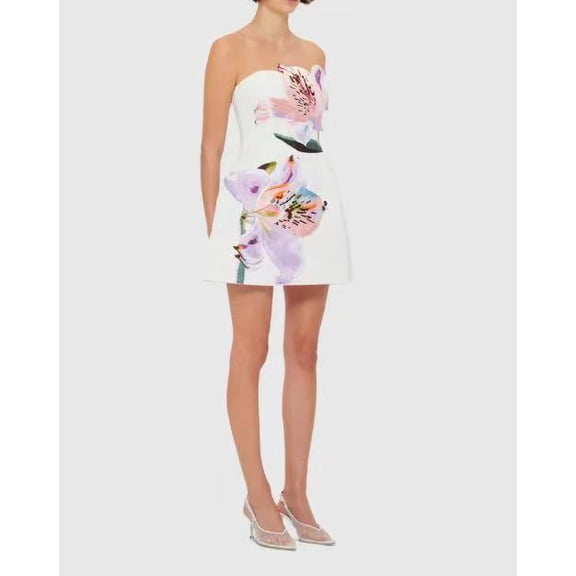 Women's 3D Flower Applique Mini Dress, Strapless A-Line Party, Prom and Cocktail Style