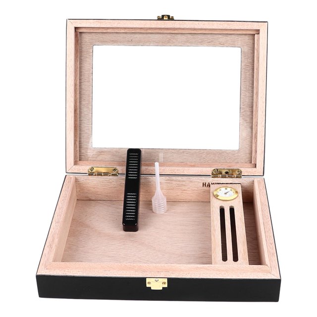 Caja De Cigarros De Madera De Cedro, Caja De Humidificador De Cigarros De Construcción Sellada Con Capacidad Para Humidificador De 8 A 15 Cigarros Con Ventana De Vidrio Para