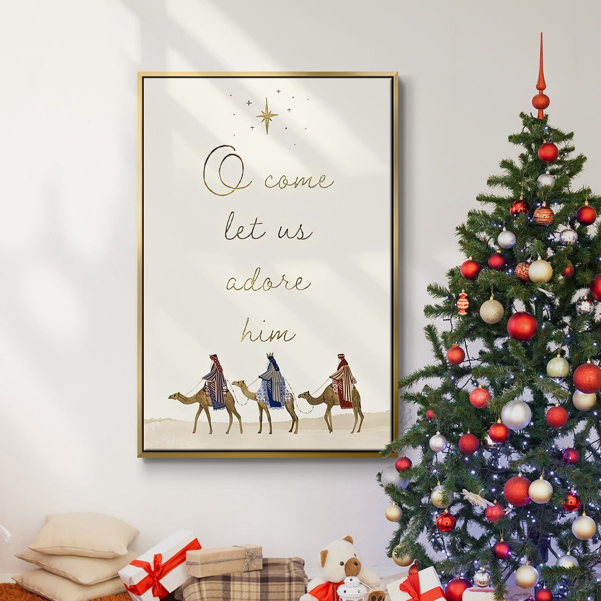 Away in a Manger Collection B - Framed Gallery Wrapped Holiday Canvas - 25 x 37 - Gold Frame