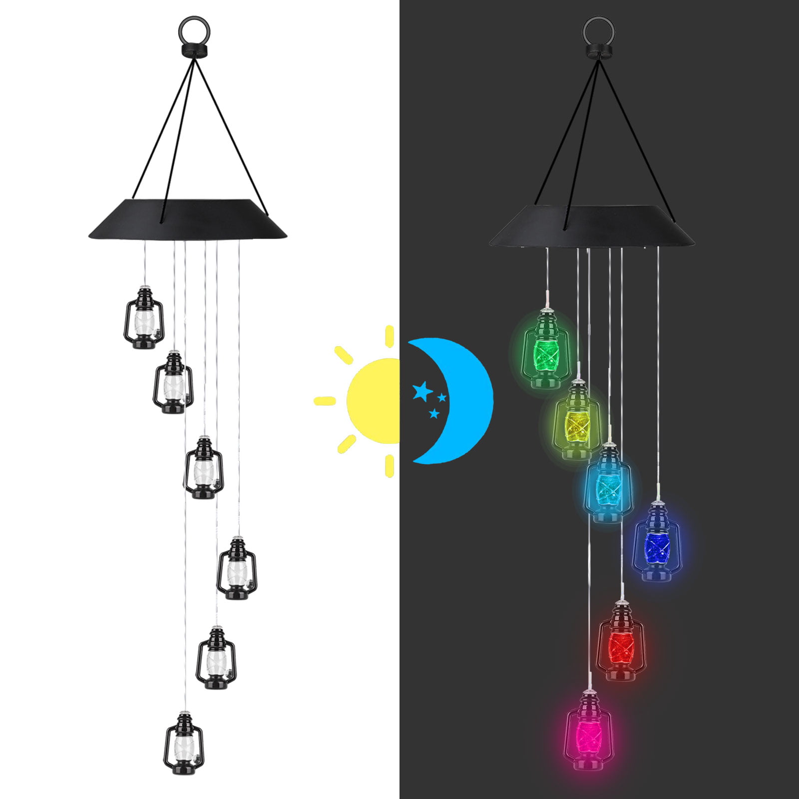 Wind Chime Solar Light Swonuk Outdoor Color-Changing LED Wind Chime Decorative Windbell Light for Garden Patio Deck Yard Type 1