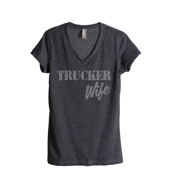 Trucker Wife Women's Fashion Relaxed V-Neck T-Shirt Tee Charcoal Grey Small