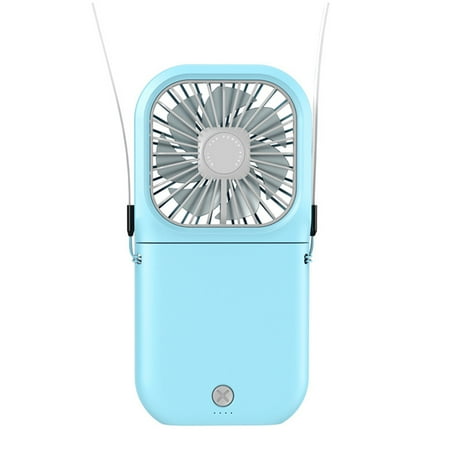 

Portable Mini Fan Small Battery Operated Fan as Power Bank Handheld Fan Desk Fan USB Rechargeable Personal Hand Fans Power Bank Neck lanyard blue