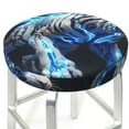 thumbnail image 3 of Honeii Futuristic Blue Light White Tiger Bar Stool Covers – Perfect Fit for 12" to 14" Round Stools, Crease-Resistant, Stretchy, Washable & Dustproof Seat Slipcovers-12 inch, 3 of 7