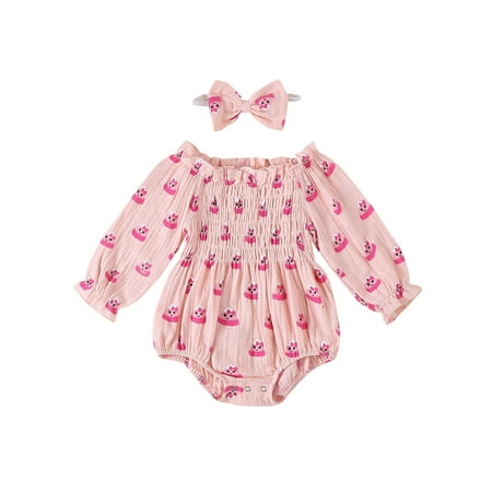 

Xingqing Baby Halloween Romper Long Sleeve Candy Print Romper with Headband