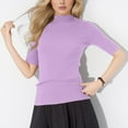 thumbnail image 3 of Women Sweater Dressy Casual Mock Turtleneck Short Sleeve Ribbed Business Work Shirts Tops Purple M, 3 of 8