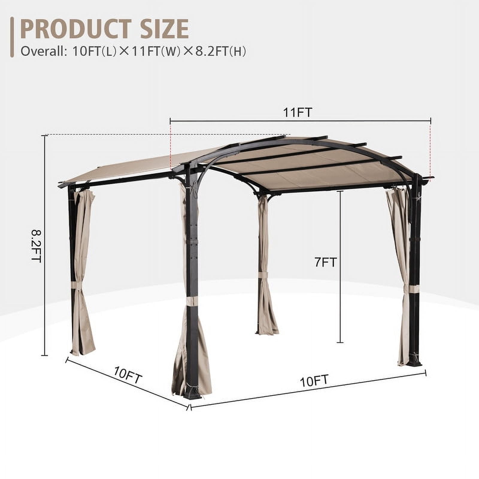 GAZEBETER 10' x10' Outdoor Arched Pergola,Metal Patio Gazebo with Sun Shade Canopy and Curtains for Gardens,Patios,Backyards (Beige)