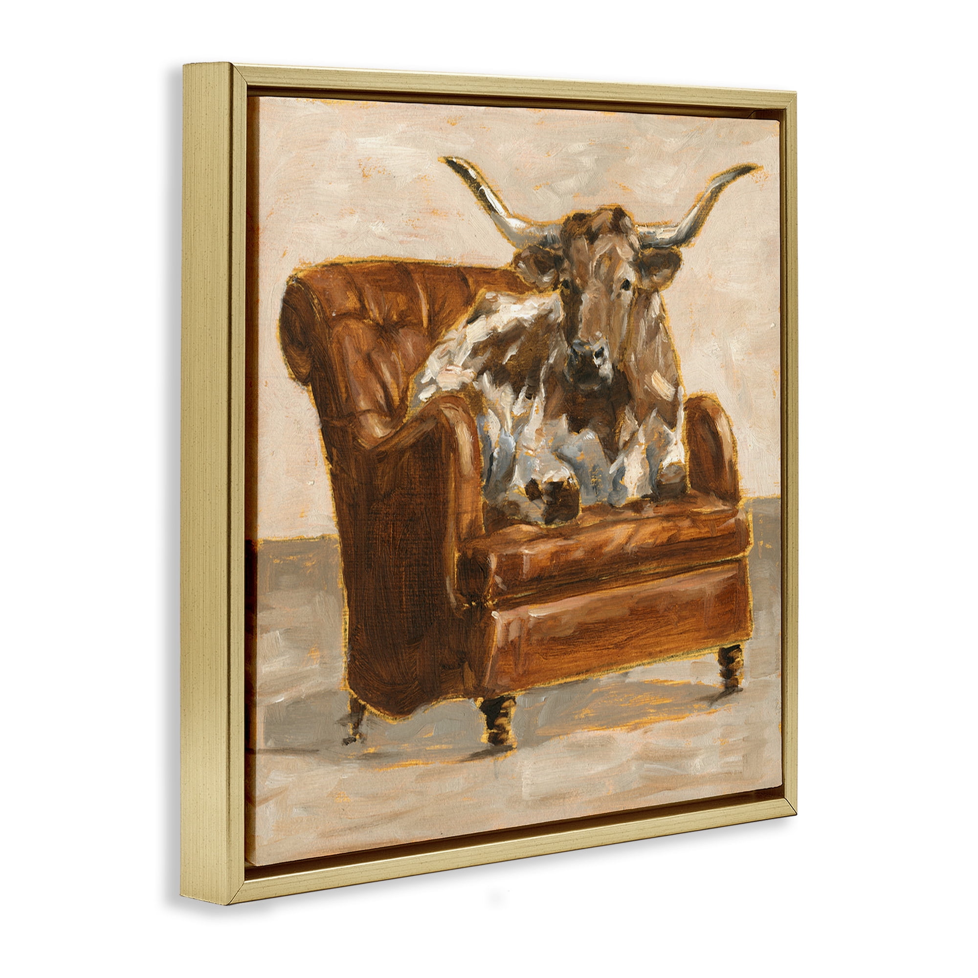 Stupell Industries Abstract Bull Livingroom Chair Animals & Insects Painting Gold Floater Framed Canvas Art Print Wall Art, 25 x 25