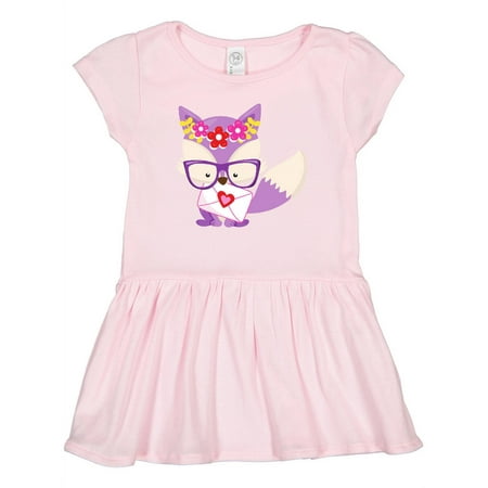 

Inktastic Valentine s Day Fox Purple Fox Glasses Hearts Gift Toddler Girl Dress
