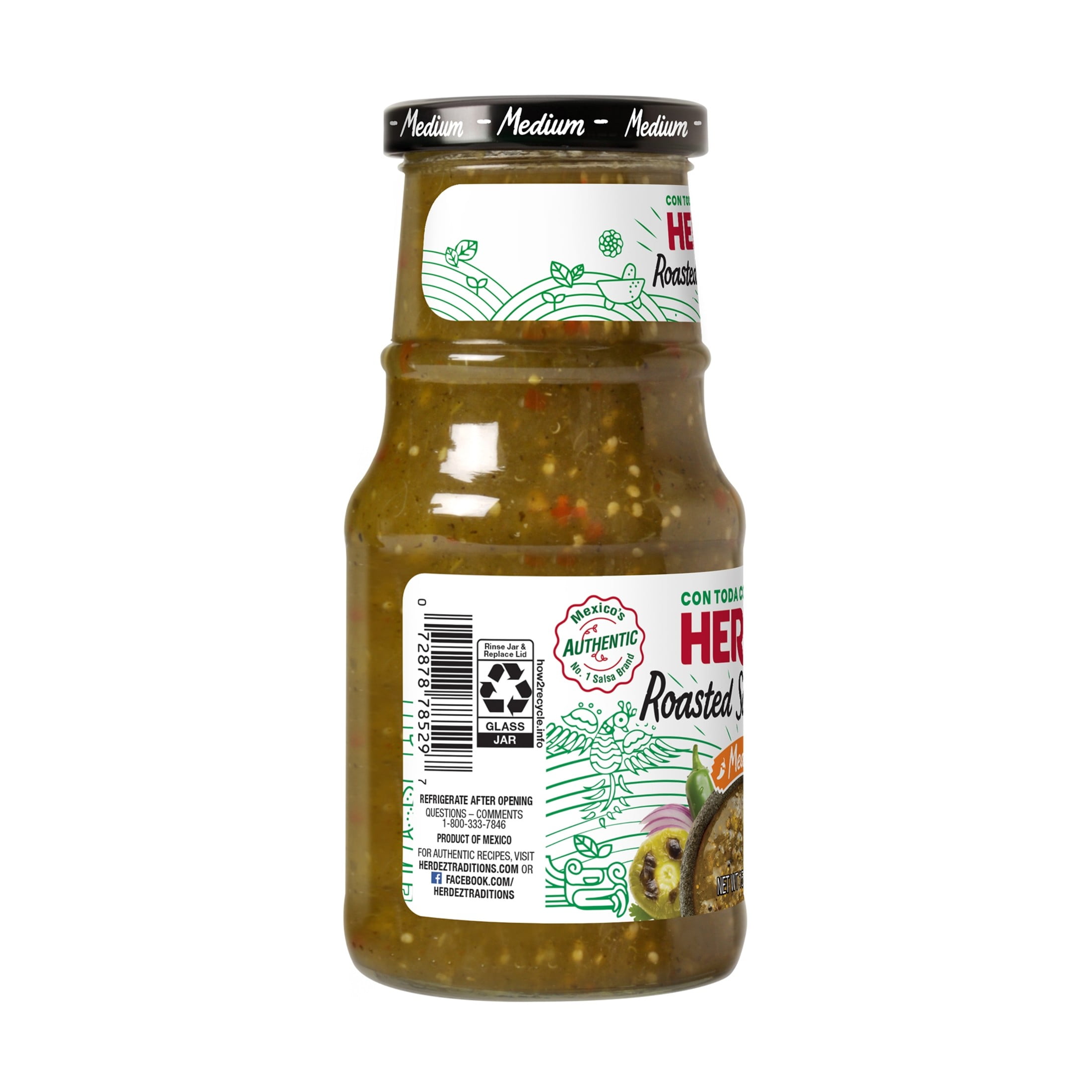 (12 pack) HERDEZ  Roasted Salsa Verde Medium, Tortilla Chip Dip, Shelf Stable,  15.7 oz Glass Jar