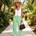 thumbnail image 4 of Antinious Women Stripe High Waist Straight Leg Trousers Gathered Loose Daily Bottom, 4 of 5
