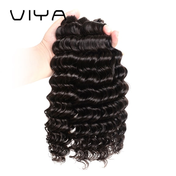 VIYA Deep Wave Bundles Human Hair for Black Women Unprocessed Virgin Hair Natural Black 1B 12 Inch