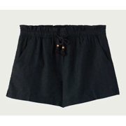 HANG TEN Women's Linen Blend Summer Shorts - Lightweight Casual Elastic Waist Shorts with Pockets - Relaxed Fit (Black, XX-Large)