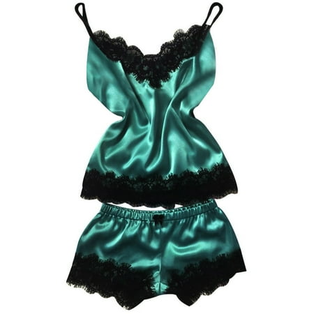 

YWDJ Womens Pajamas New Lace Satin Sleepwear Lingerie Temptation Babydoll Underwear Nightdress Blue XXXL