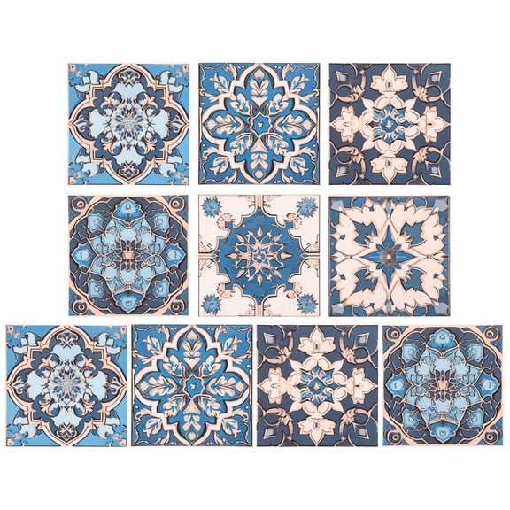 Uxcell 10Pcs Peel and Stick Backsplash Tiles, 4" x 4" Self-Adhesive Tile Stickers Waterproof Wallpaper Wall for Kitchen Bathroom Bedroom, Retro Blue
