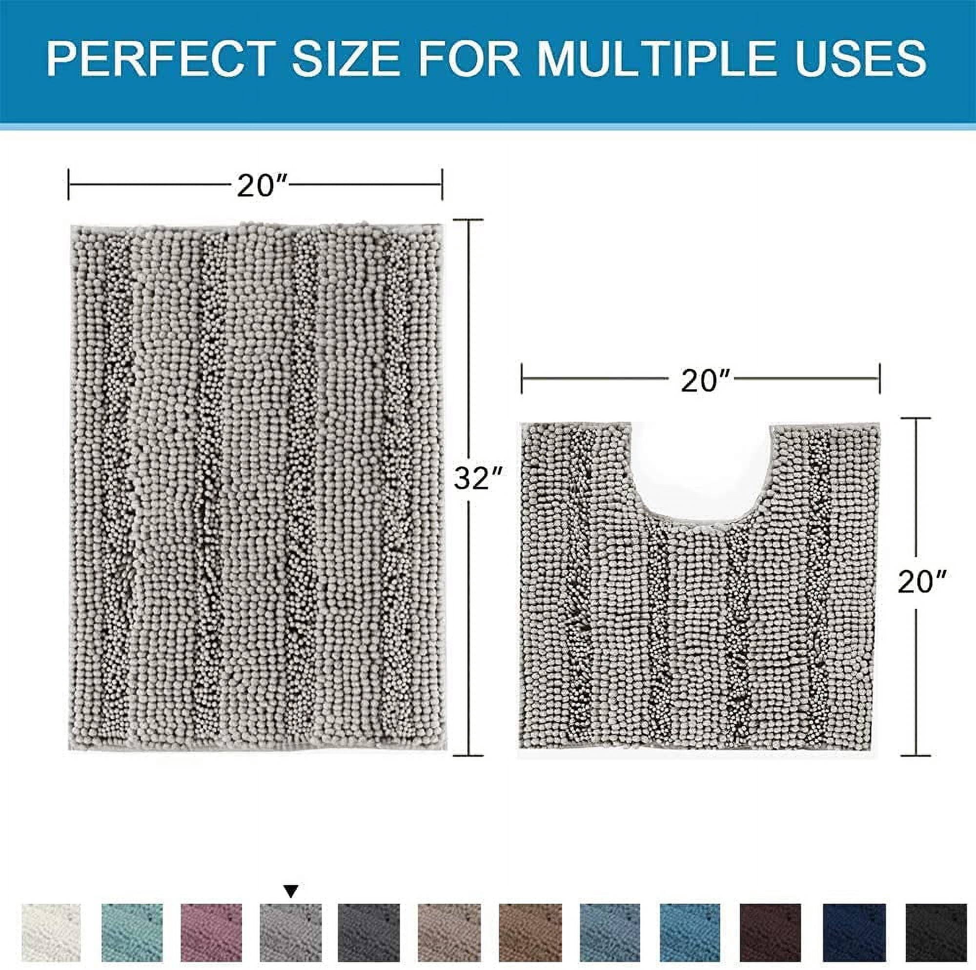 Bathroom Rugs Bath Rug Set 2 Piece Bathroom Contour Rug Toilet Mat Sets Non Slip Contour Bath Rug Ultra Thick Water Absorbent Striped Bath Mats Washable(20" x 32" Plus 20" x 20" U, Dove)