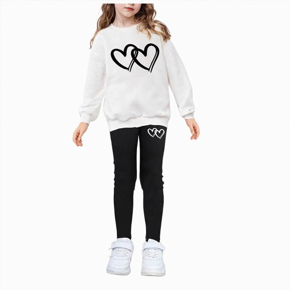 NOLDARES Baby Girl Clothes Toddler Outfits Graphic Sweatshirt & Jogger Pants Fall Winter Sweatsuit 2Pcs Sets(White,7-8 Y)