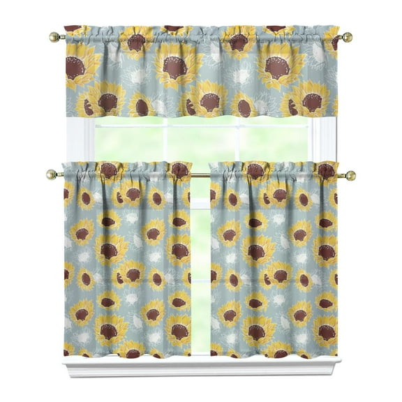 Rustic Blooming Curtains 36 Inch - 3 Panel Bohemian Country Farmhouse Set with Vintage Floral Print, Rod Pocket