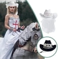 thumbnail image 5 of Drill Letter Cowboy Hat with Veil & Earrings for Brides, Complete Set in Black & White, 5 of 8