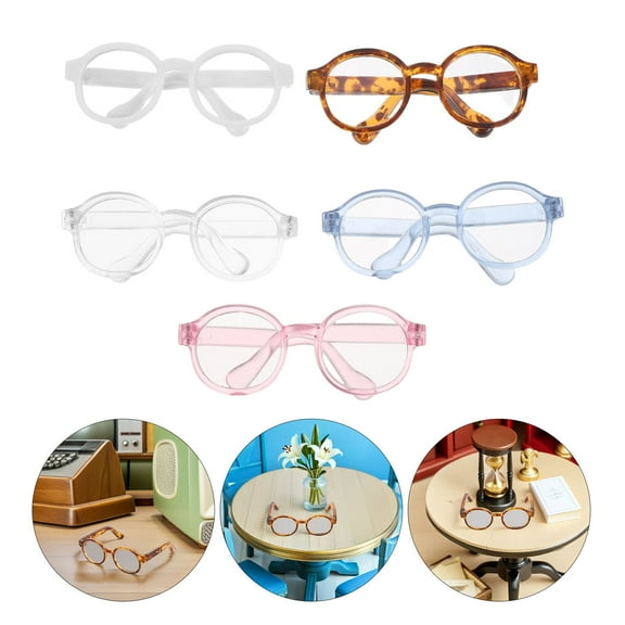HEANUJJ 5Pcs Tiny Eyeglasses for Dolls Assorted Color Durable Plastic Dollhouse Accessories for Dress Up