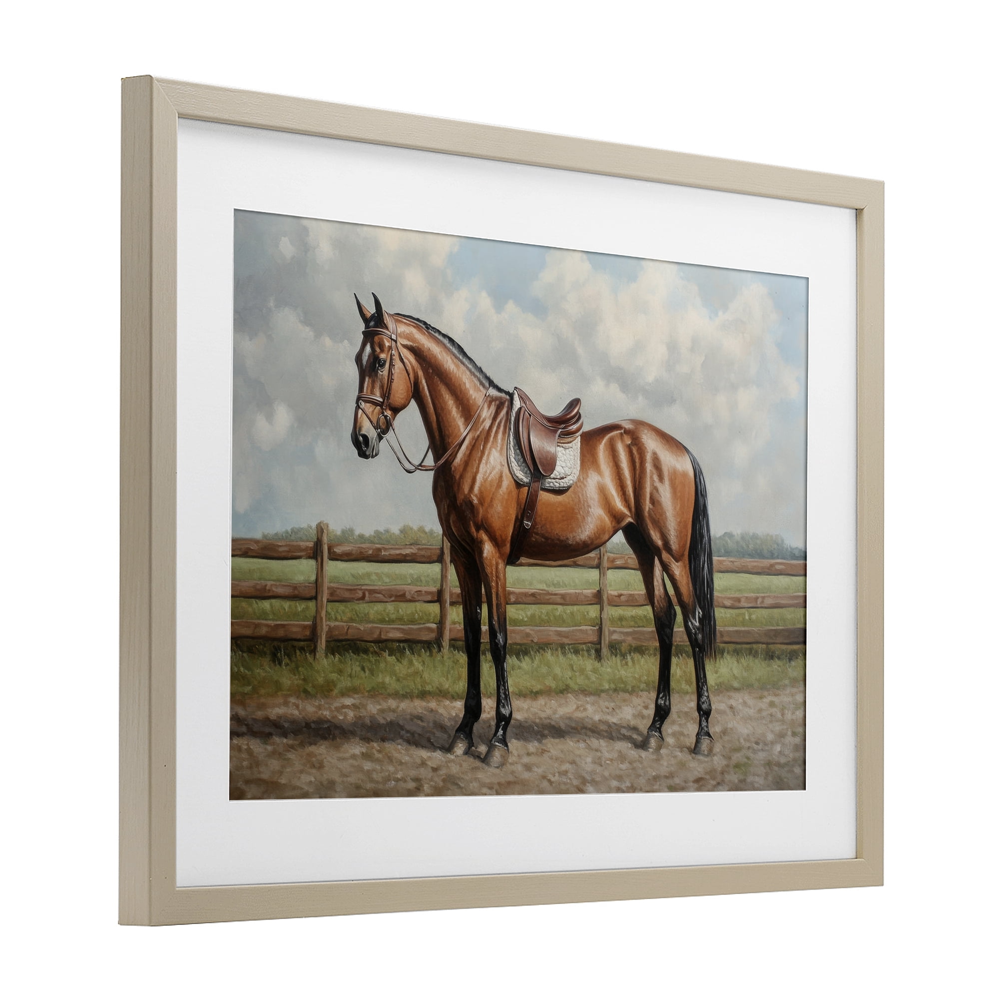 Stupell Industries Sunshine Pony on Farm Path Birch Framed Print Under Glass, design by Petal Prints Design