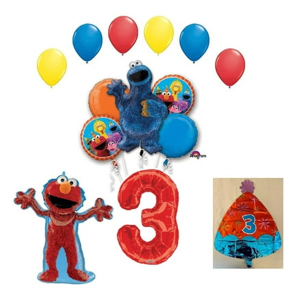 Elmo and Cookie Monster Sesame Street 3rd Birthday Party 14 Piece Supplies Balloon Decoration Bouquet Set