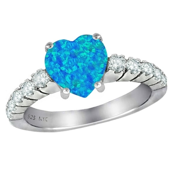 Star K� 8mm Heart Shape Simulated Blue Opal Ring