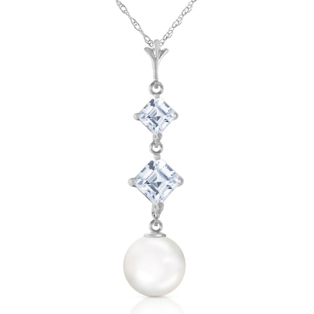 Galaxy Gold 14K Solid Gold Natural Aquamarine Pendant Necklace for Women - White Gold Fine Jewelry
