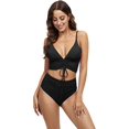 thumbnail image 1 of Traje de baño sexy de 2 piezas de talle alto para mujer, conjunto de bikini con cordón y cuello en V profundo, traje de baño para mujer con correa ajustable, M, 1 of 5