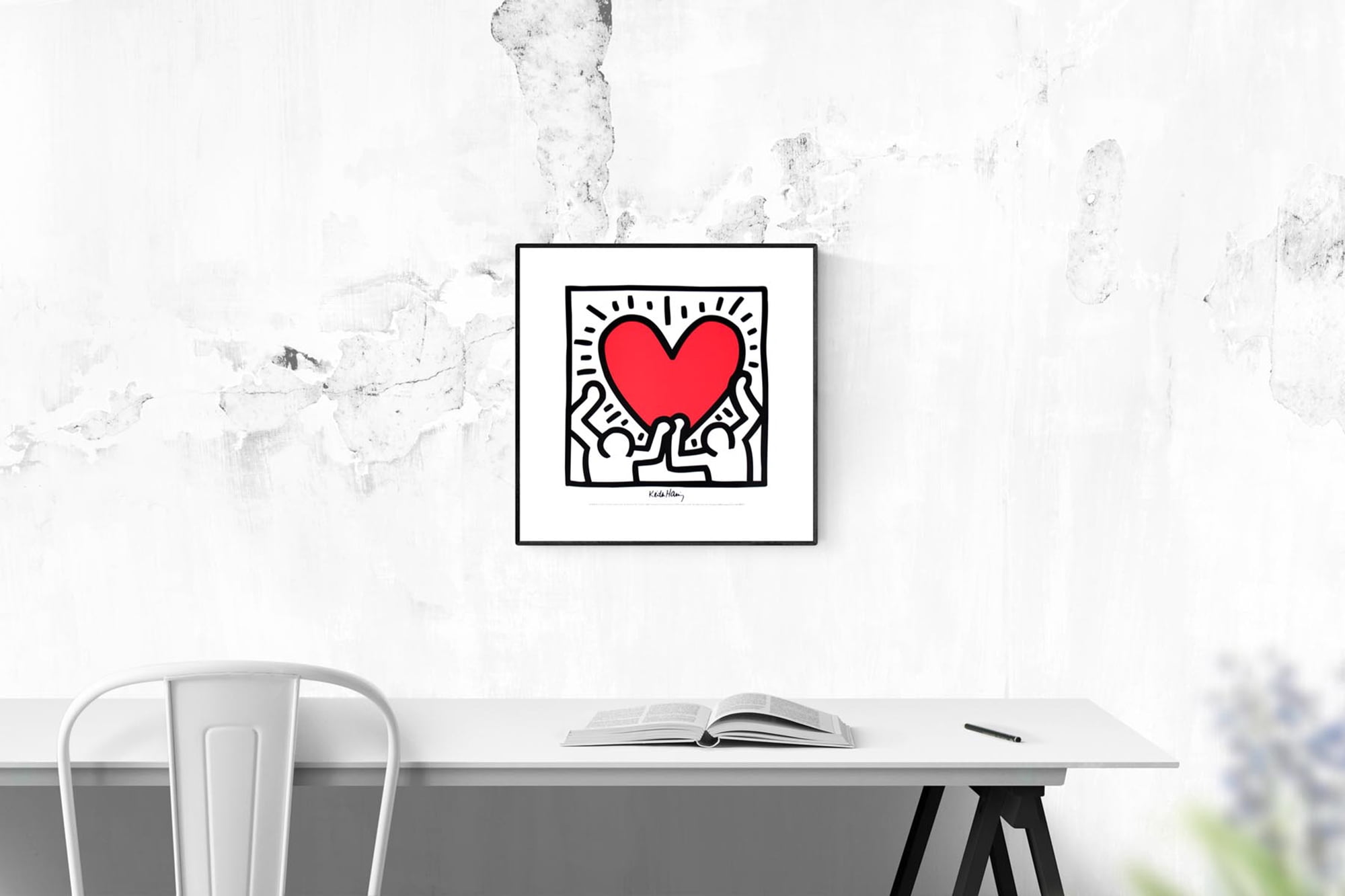 Red 1988 KEITH HARING Untitled 11.75" x 11.75" Poster Pop Art Black & White 