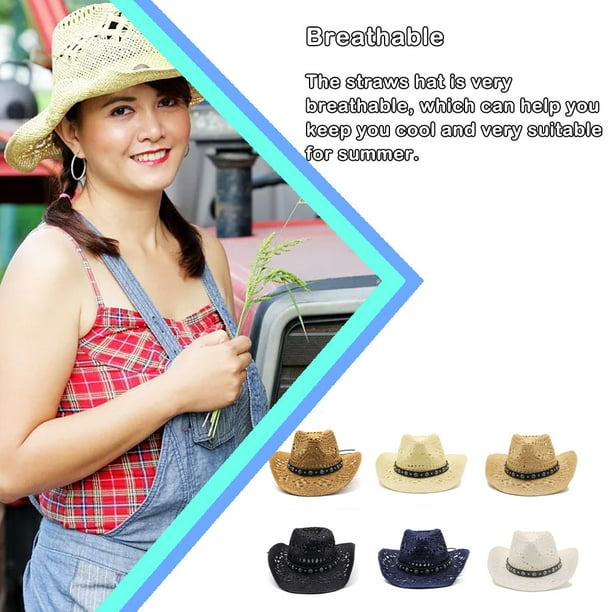 Freestylehome Lady Summer Cowboy Straws Hat Beach Wide Brim Male Cap Hand-Woven Sombrero Outdoor For Fishing Travel Sunscreen Khaki M(56-58cm) Other M