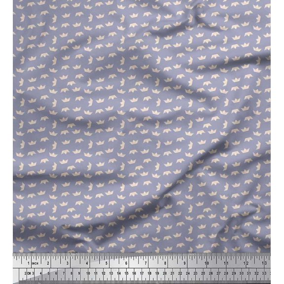 Soimoi Polyester Crepe Fabric Paper Boat Art & Craft Print Fabric by Yard 42 Inch Wide